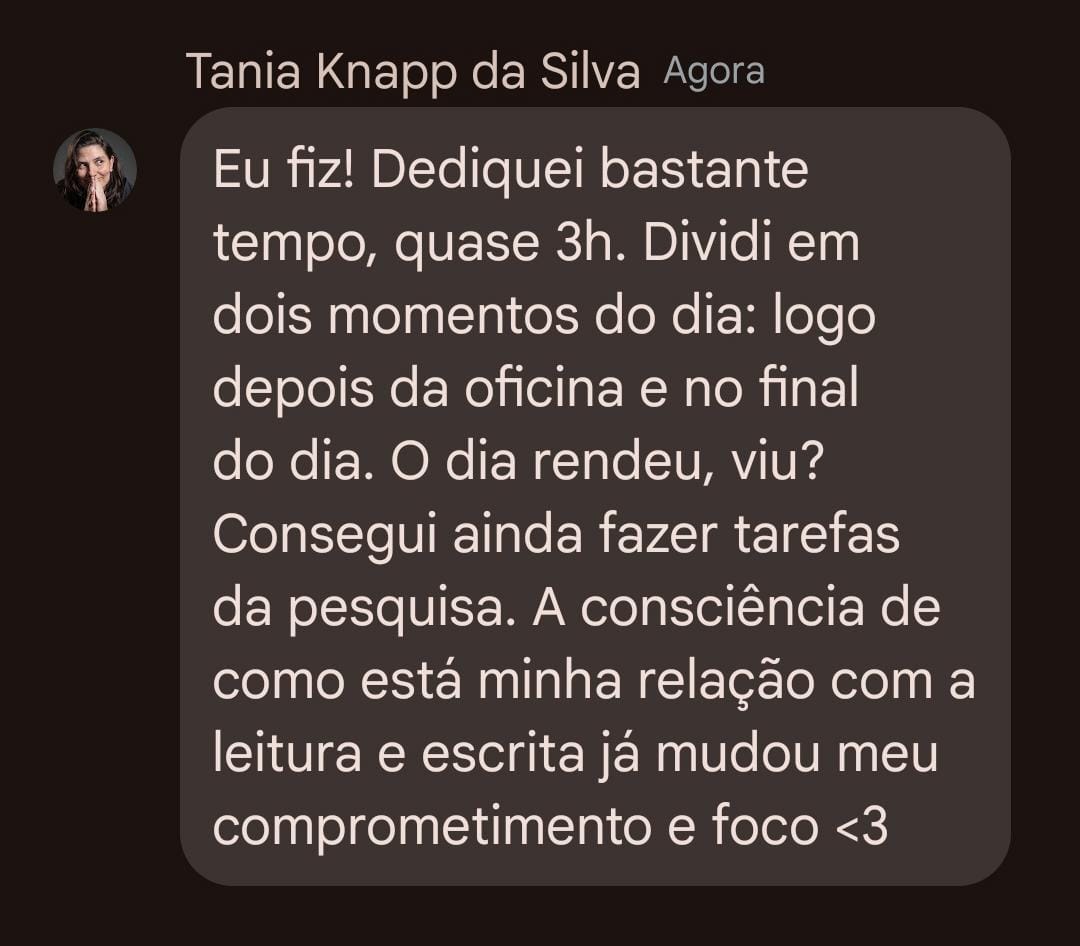 Depoimento de uma participante da Oficina de Leitura e Escrita