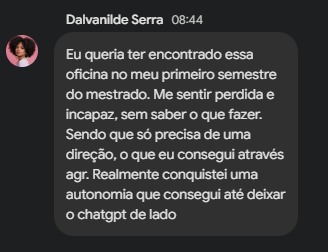 Depoimento de uma participante da Oficina de Leitura e Escrita
