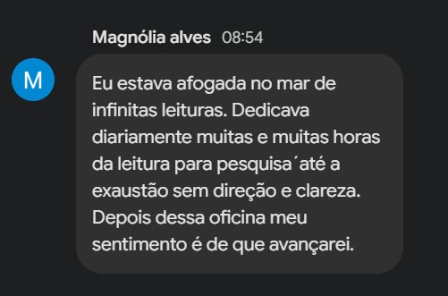 Depoimento de uma participante da Oficina de Leitura e Escrita