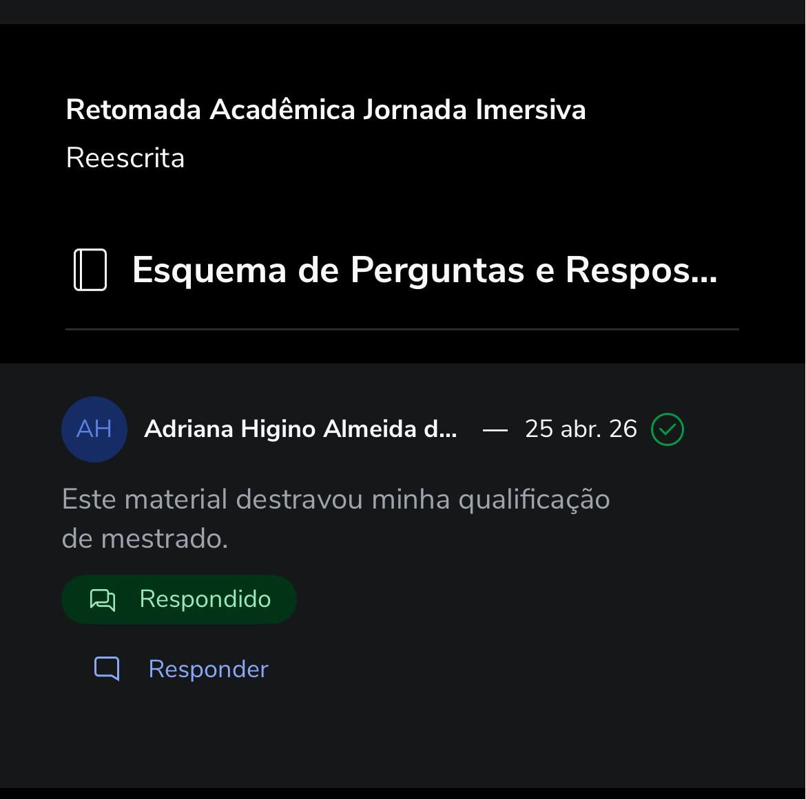 Depoimento de uma participante da Oficina de Leitura e Escrita